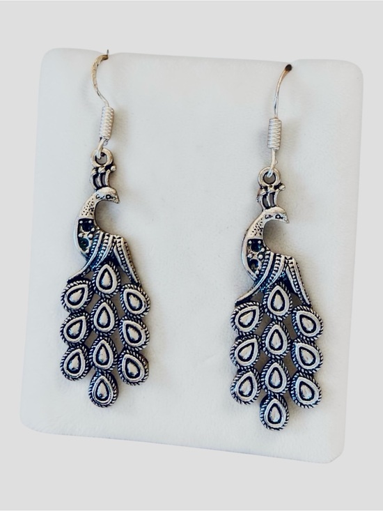 Source Unknown Jewelry - Silver Peacock Drop Earrings